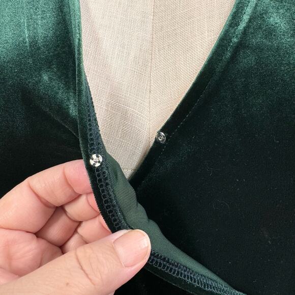 Madewell Velvet Side Tie Dress Green Mini Holiday Preppy Work Cocktail Size L - Picture 8 of 10